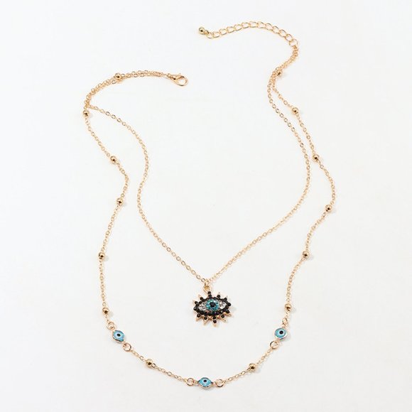 Bahati Jewelry - Blue Evil Eye Double Gold Necklace